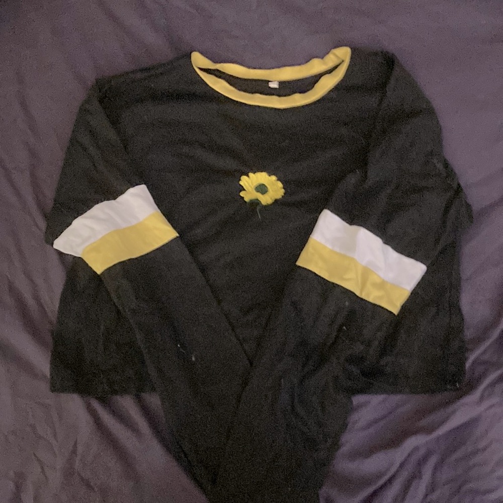 Sunflower Embroidered Long-Sleeve Crop Top